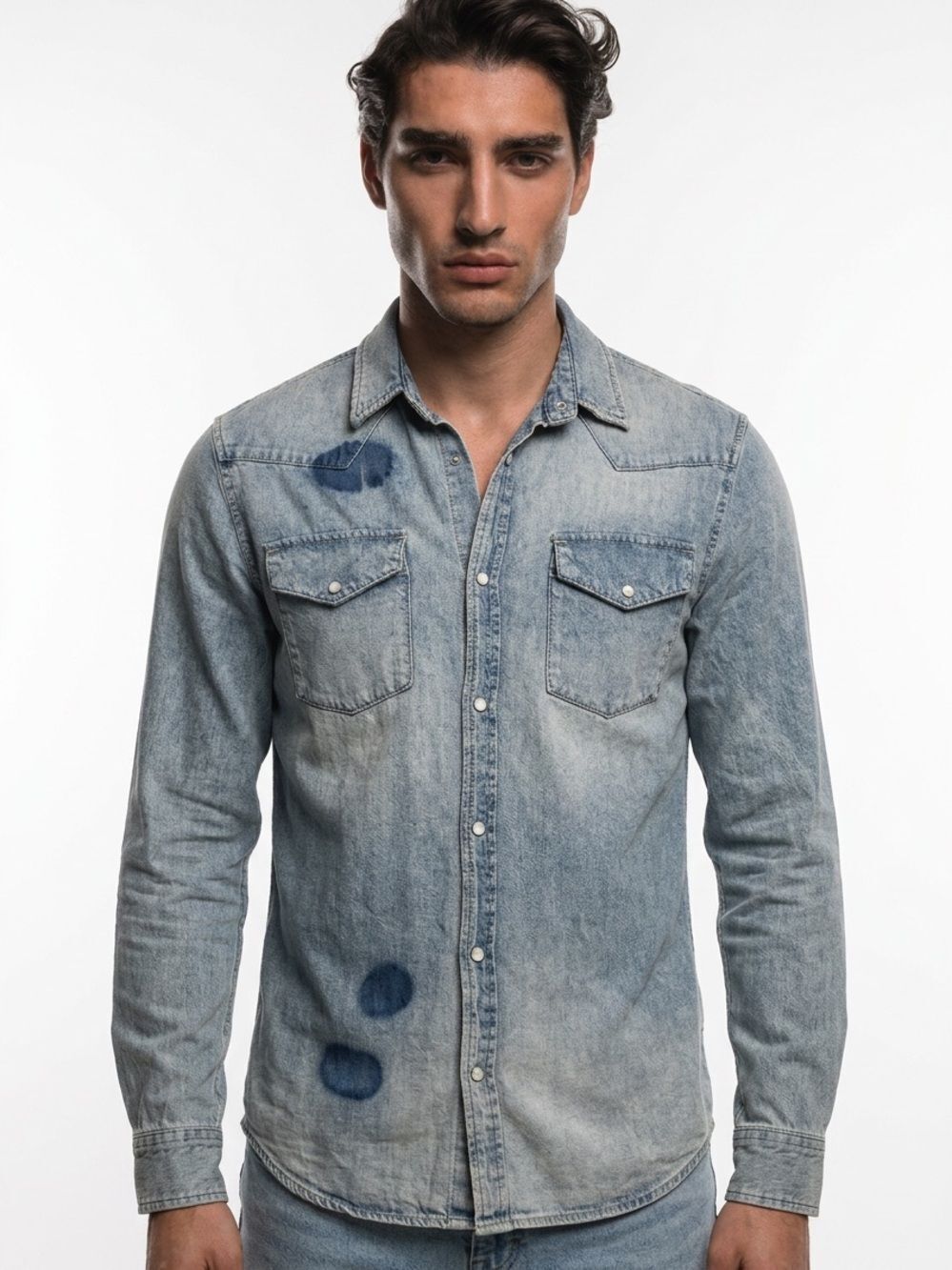 JOHN ELLIOTT | Blue Denim Western Snap Front Shirt Men’s Size 2 (Medium)